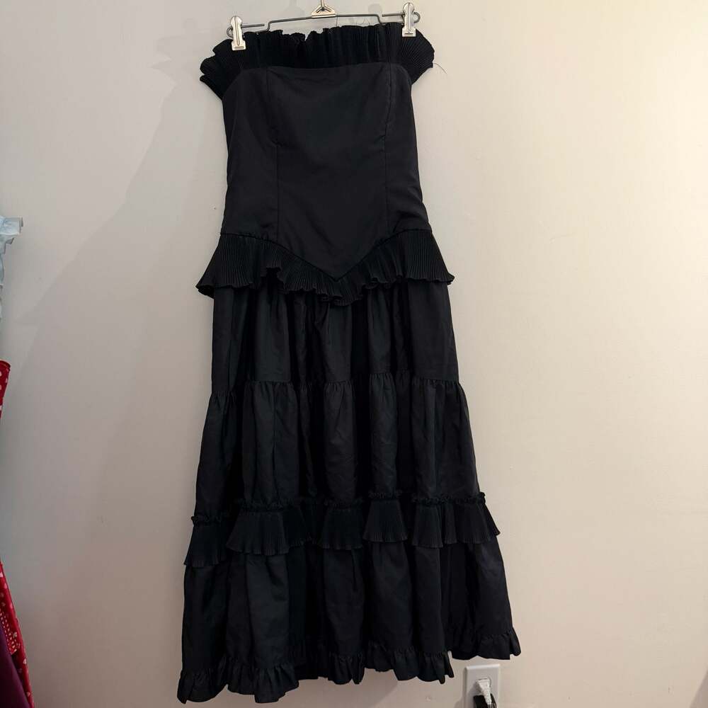 vintage sue wong black drop waist ruffle midi dress size 8